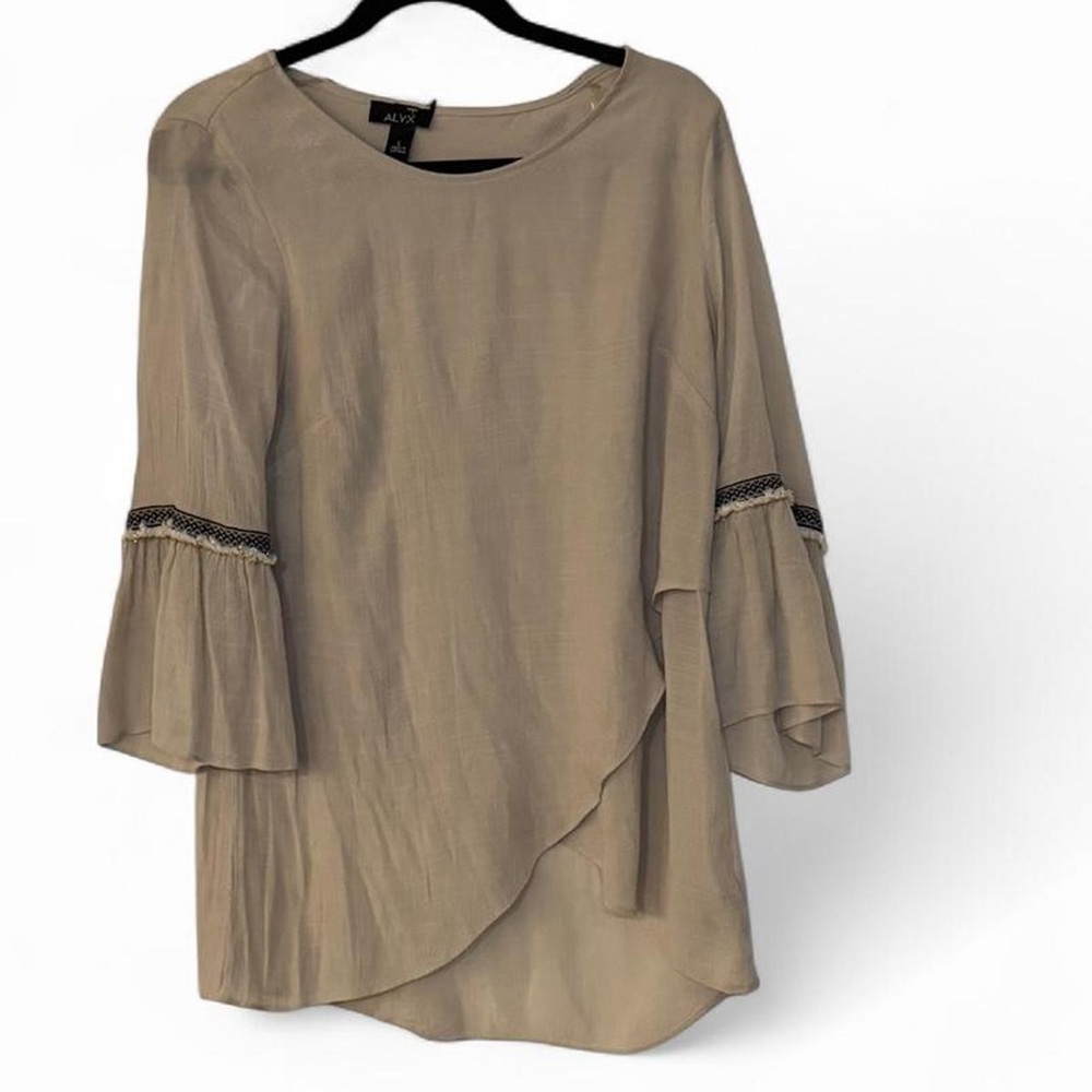 Alyx Women's Beige Layered‎ Bell Sleeve Blouse